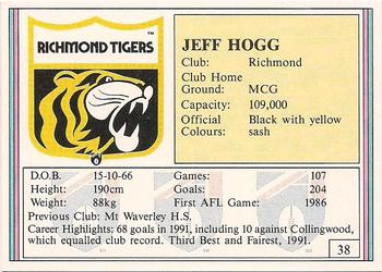 1992 AFL Regina #38 Jeff Hogg Back